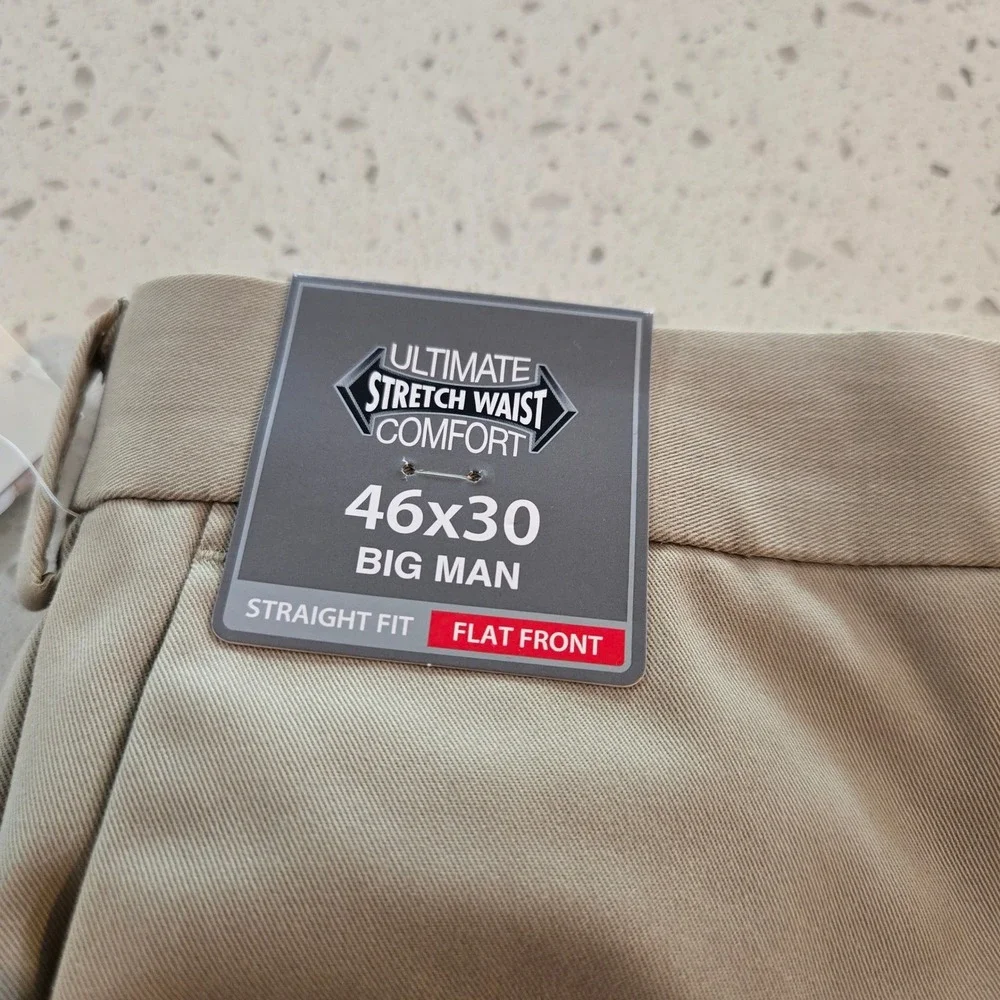 Roundtree & Yorke Pants TravelSmart Mens 46x30 Khaki  Stretch Waist Straight Fit